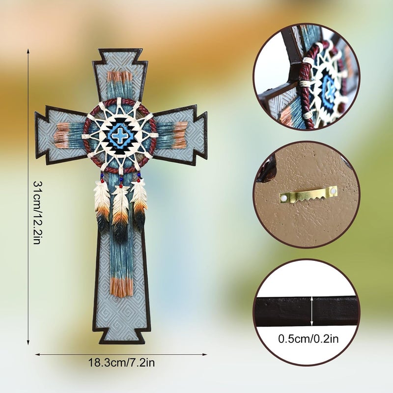 TALPGOD Dream Catcher Wall Cross with Feather for Southwestern Native American Decor,Western Wall Art Indian Decorations for Home,Dreamcatcher Native American Gifts Atrapasueños para Dormitorio - Image 2